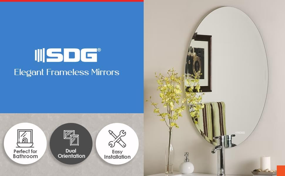 Oval Frameless Bathroom Mirror Beveled Edges Silver 18 x 24 Inch