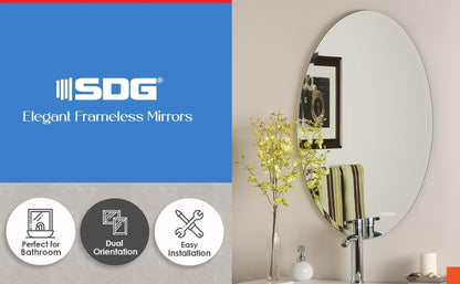 Oval Frameless Bathroom Mirror Beveled Edges Silver 18 x 24 Inch