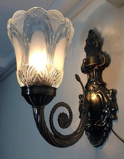 Wall Mounted Pendant Lamp with Antique Brass Finish and Etching Glass Shade - 5 Light Design