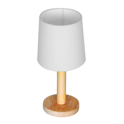Table Lamp Minimalist Design Pinewood White Fabric Linen Shade 15x15x34 cm