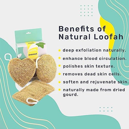 Natural Sun Dried Bath Loofah, Eco-Friendly Exfoliating Sponge, 3 Pack