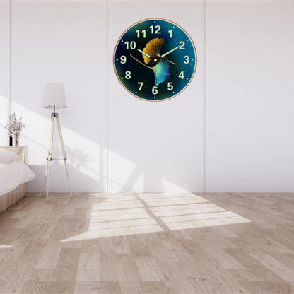 Wall Clock with Glow-in-the-Dark Features, 12-Inch Retro Design, Silent Quartz Movement, Radium Blue Flower