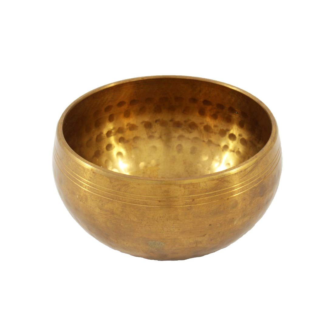 Singing Bowl Musical Instrument with Mantras - Metal Brass - Brown-Gold - 5 inch