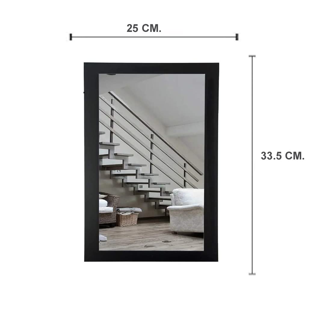 Framed Decorative Wall Mirror with Synthetic Wooden Frame - Black - 25.4 x 34.29 cm