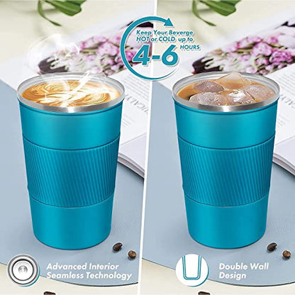 Insulated Coffee Mug with Leakproof Lid, Stainless Steel, Blue, 380 ml