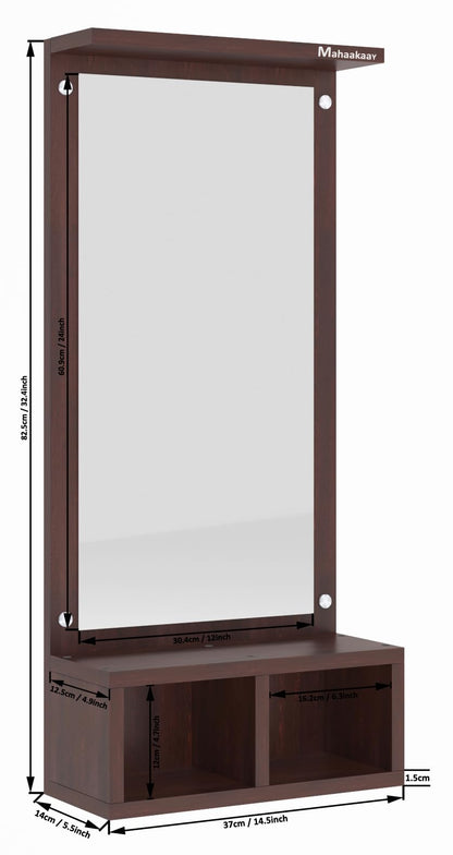 Wall Mounted Dressing Mirror with Storage - Engineered Wood - Wenge - 82.5 cm Height