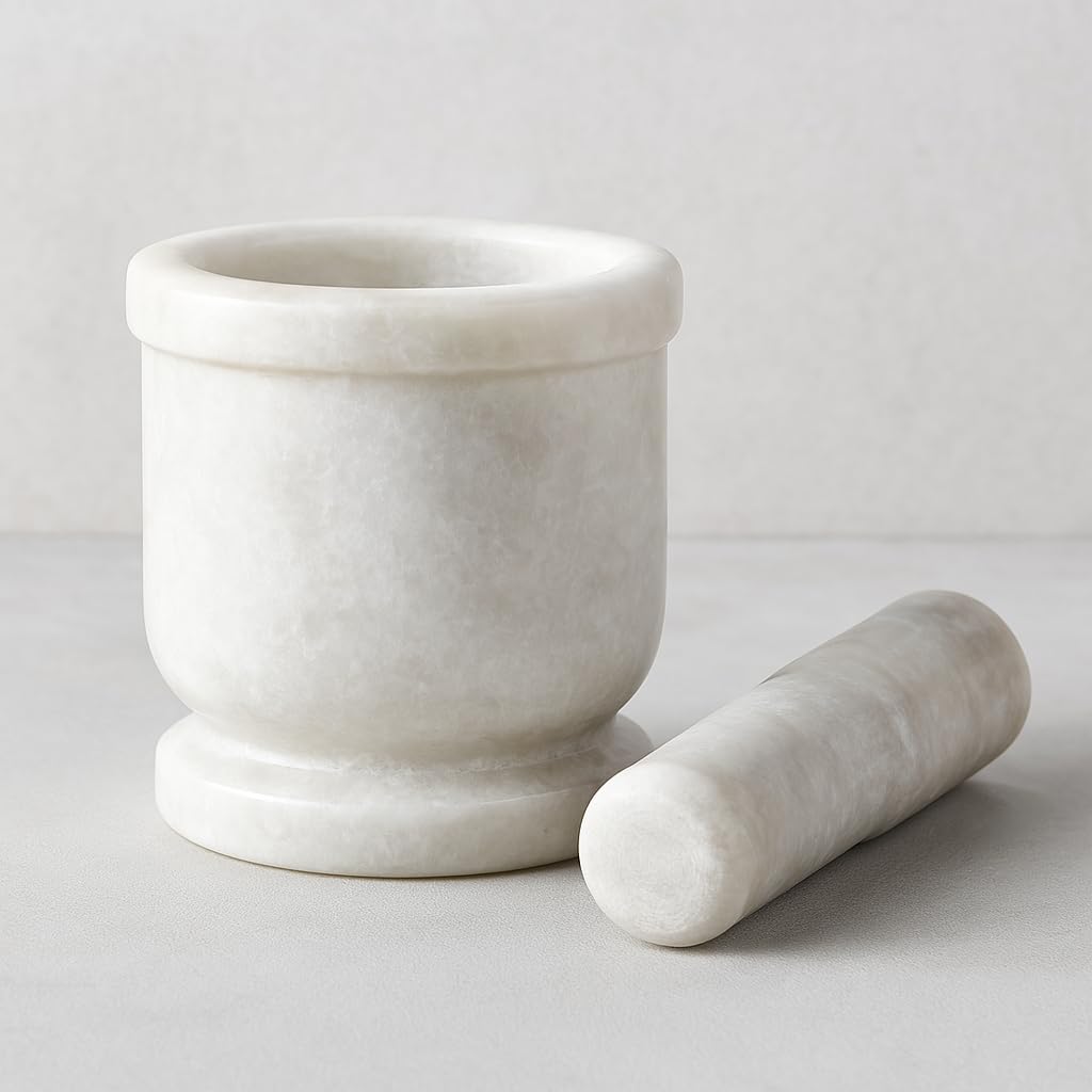 Jaipur Ace Natural White Marble Mortar and Pestle Set-4x4 Inches (White)