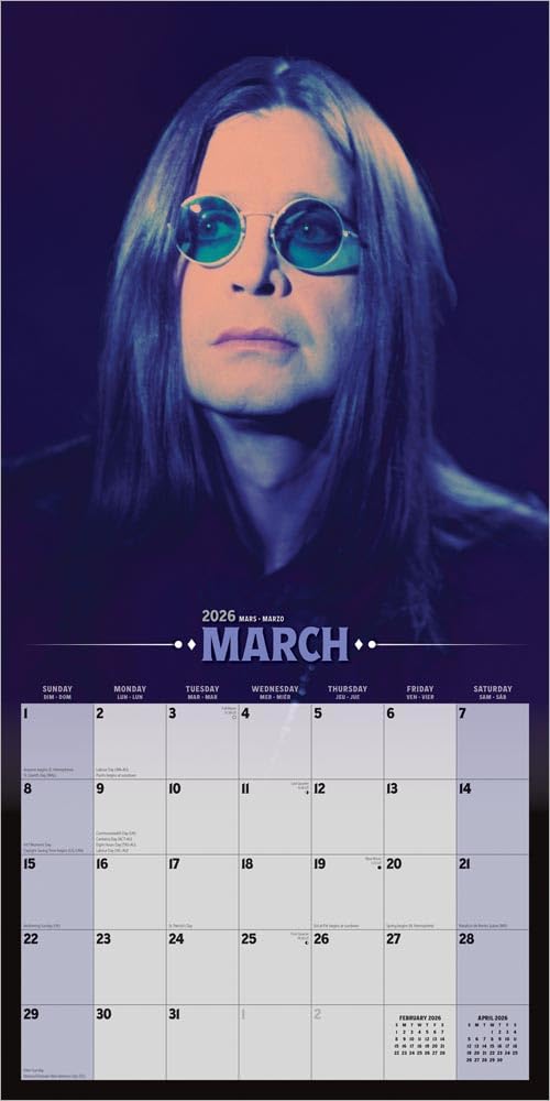 Ozzy Osbourne OFFICIAL | 2026 12 x 24 Inch (Hanging) Monthly Square Wall Calendar | BrownTrout | Heavy Metal Black Sabbath
