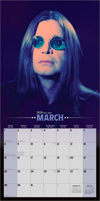 Ozzy Osbourne OFFICIAL | 2026 12 x 24 Inch (Hanging) Monthly Square Wall Calendar | BrownTrout | Heavy Metal Black Sabbath