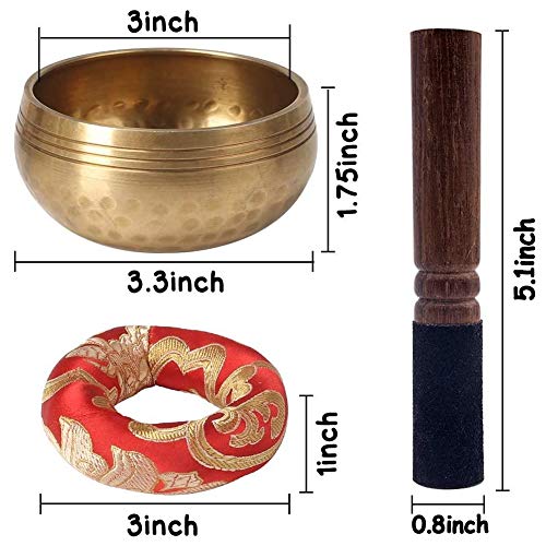 Tibetan Singing Bowl Set 3 Inch Handmade Meditation Bowl with Silk Cushion and Mallet