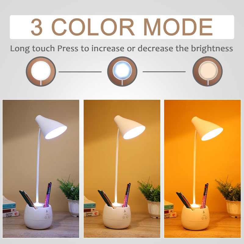 Dimmable LED Desk Lamp with Dual Touch Sensor, Flexible Gooseneck, White