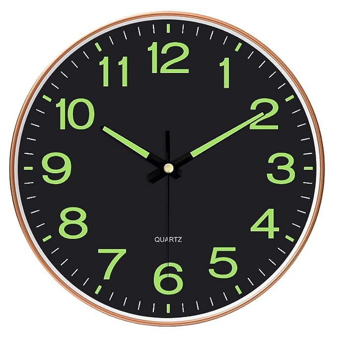 12 Inch Silent Quartz Round Wall Clock in Radium Black