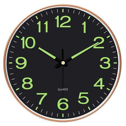 12 Inch Silent Quartz Round Wall Clock in Radium Black