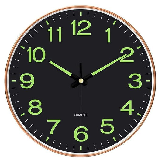 12 Inch Silent Quartz Round Wall Clock in Radium Black