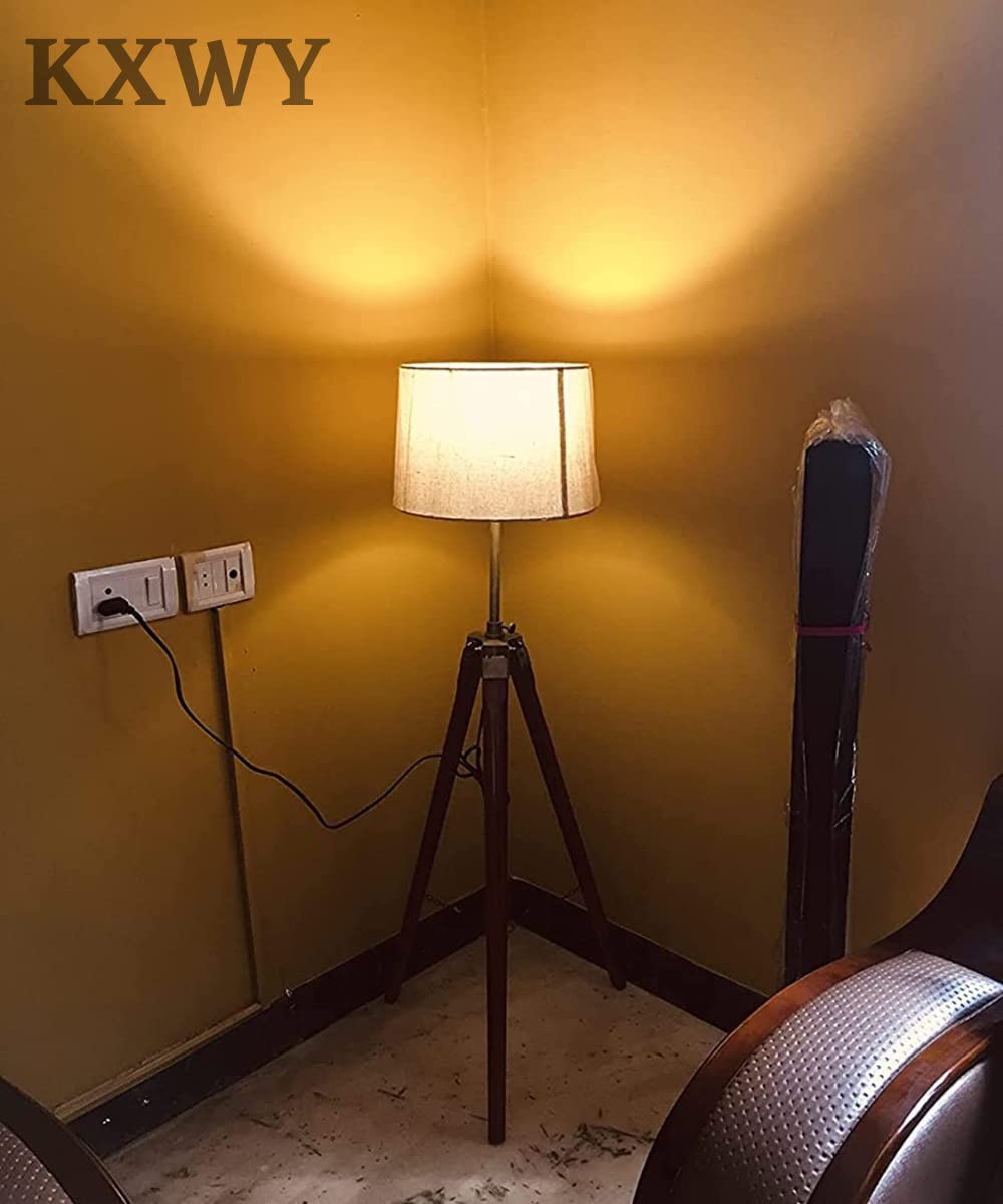 Modern Decorative Floor Lamp with Wooden Tripod Stand and Jute Shade - LED, Brown