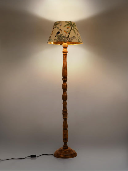 Floor Lamp with Multicolor Taper Shade in Green - Mango Wood Base - 9x15x55 inches