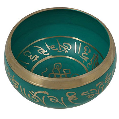 Singing Bowl Set - Om Mani Padme Hum - Green - 5.5 Inch - Includes Cushion & Mallet