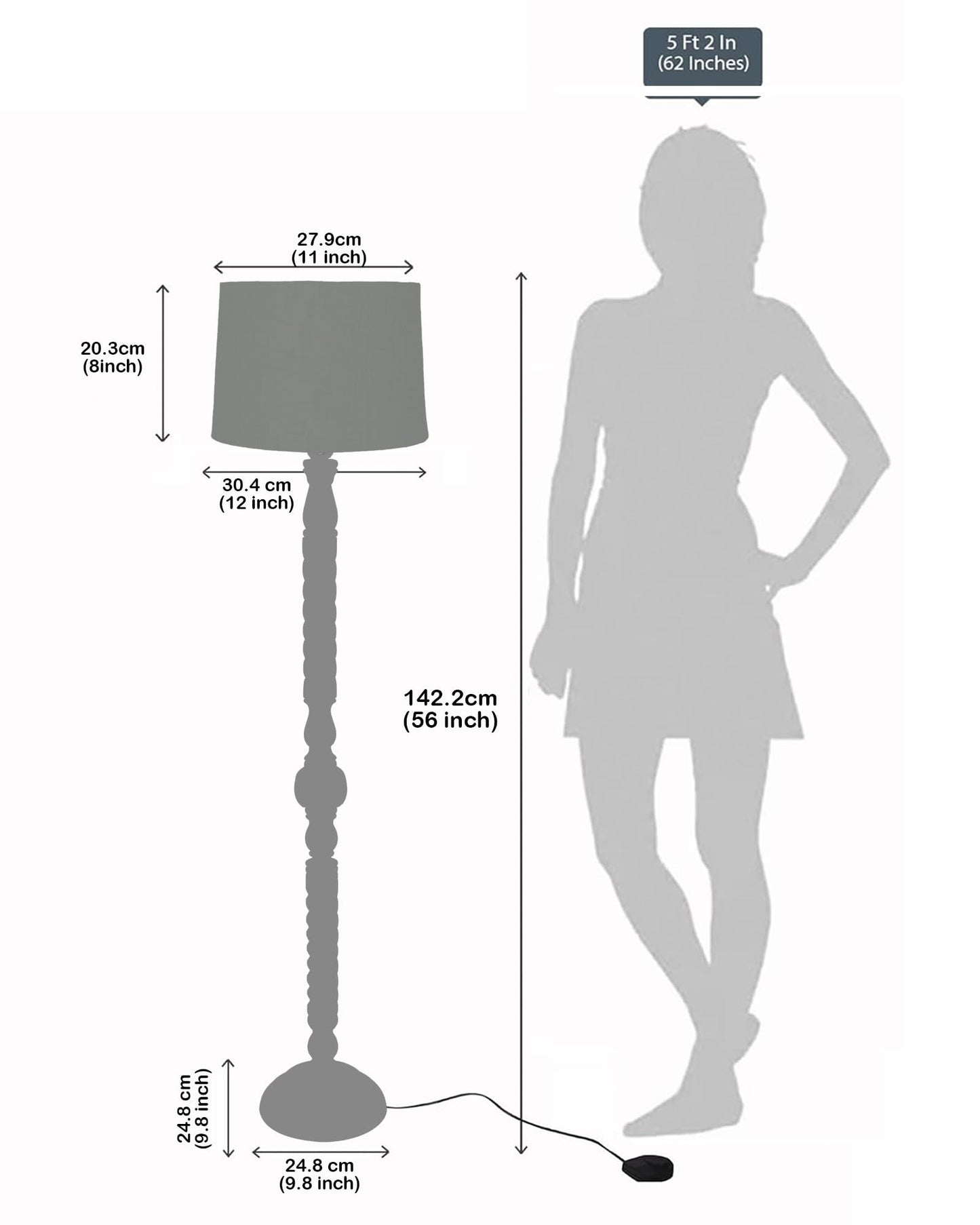 Wooden Floor Lamp with Spiral-Carved Design and Beige Fabric Shade - 142x30x27cm