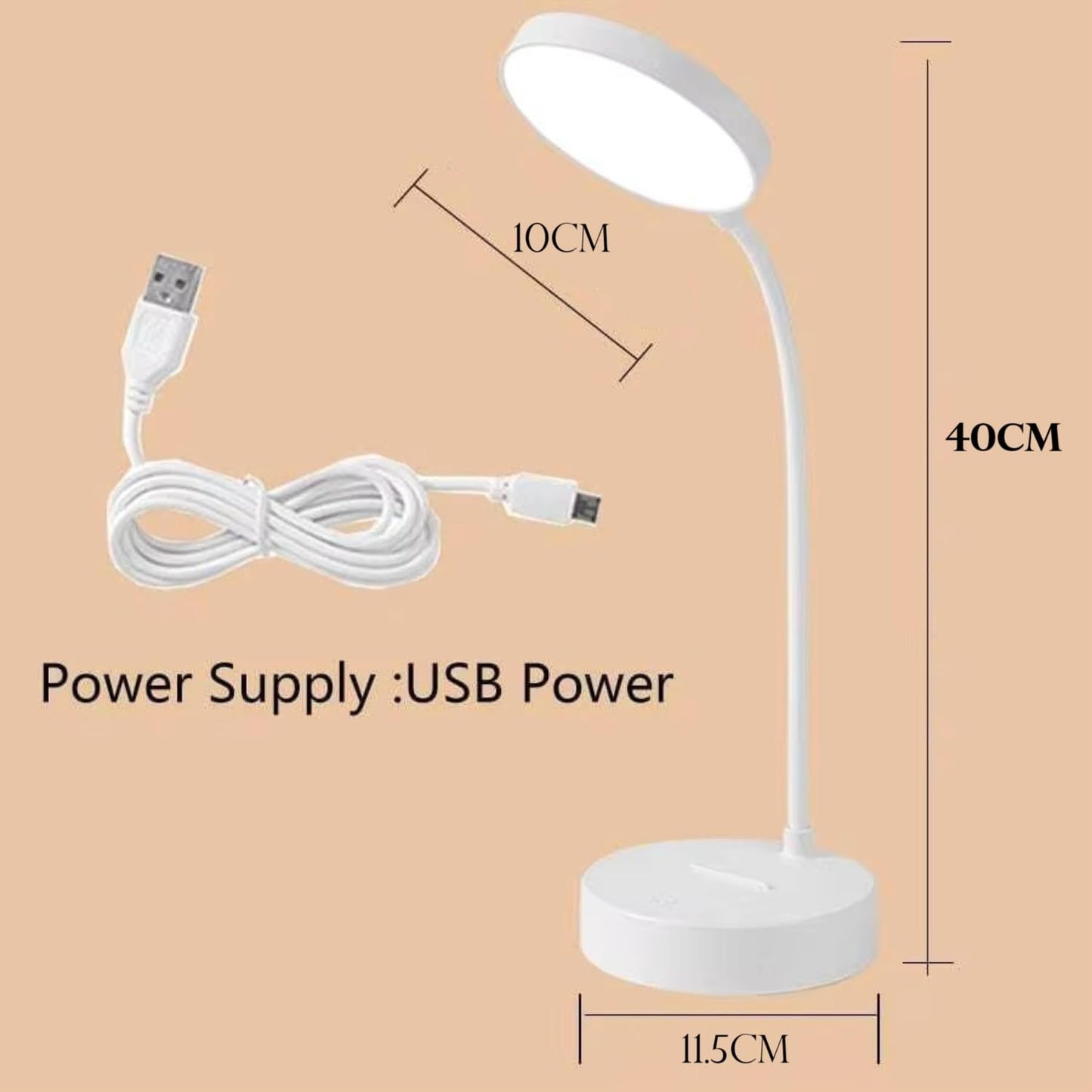 LED Desk Lamp with Touch Control, Dual Battery, USB Type-C, 40 x 11.5 x 10 cm, White