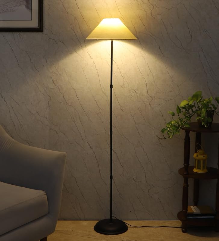 Foldable Metal Floor Lamp with Off-White Shade - 55 Inch - Blue