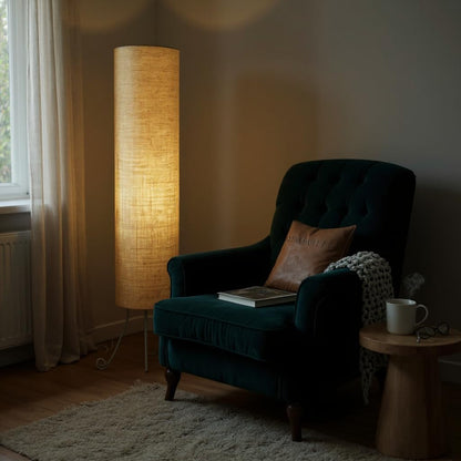 Dimmable Floor Lamp with Cotton Shade - Brown - Modern Design for Living Room, Bedroom, Office