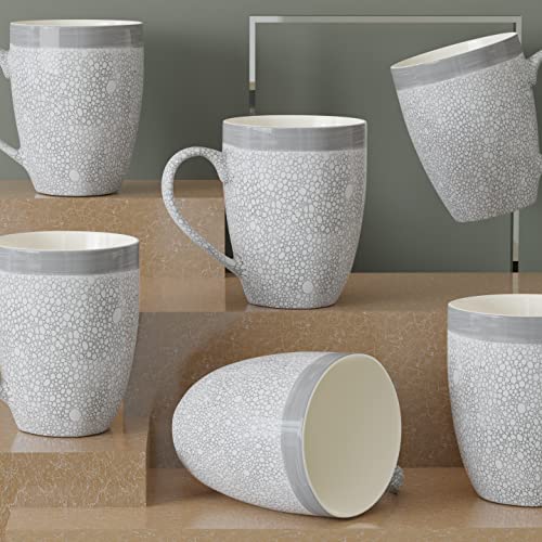 Coffee Mug Set of 6 - Ceramic - Grey - Microwave Safe