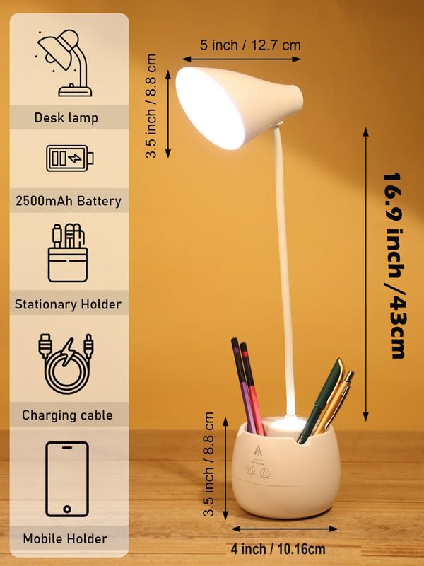 Dimmable LED Desk Lamp with Dual Touch Sensor, Flexible Gooseneck, White