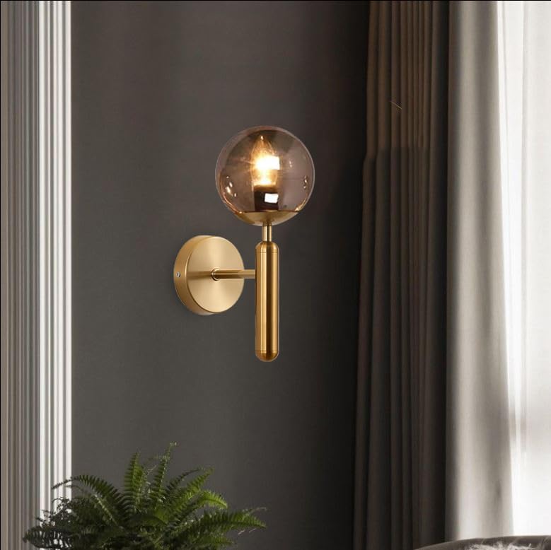 Wall Sconce with Black Shade and Gold/Black Smoke Glass - Metal Wall Light for Living Room and Bedroom