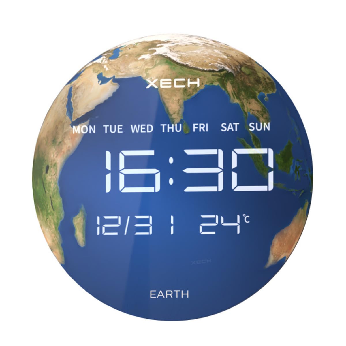 Digital Wall Clock with LED Display, 34cm Glass, USB Powered, Temporal Memory