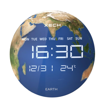 Digital Wall Clock with LED Display, 34cm Glass, USB Powered, Temporal Memory
