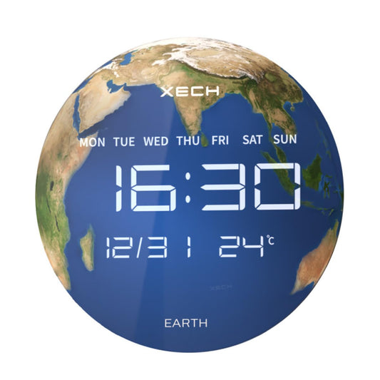 Digital Wall Clock with LED Display, 34cm Glass, USB Powered, Temporal Memory