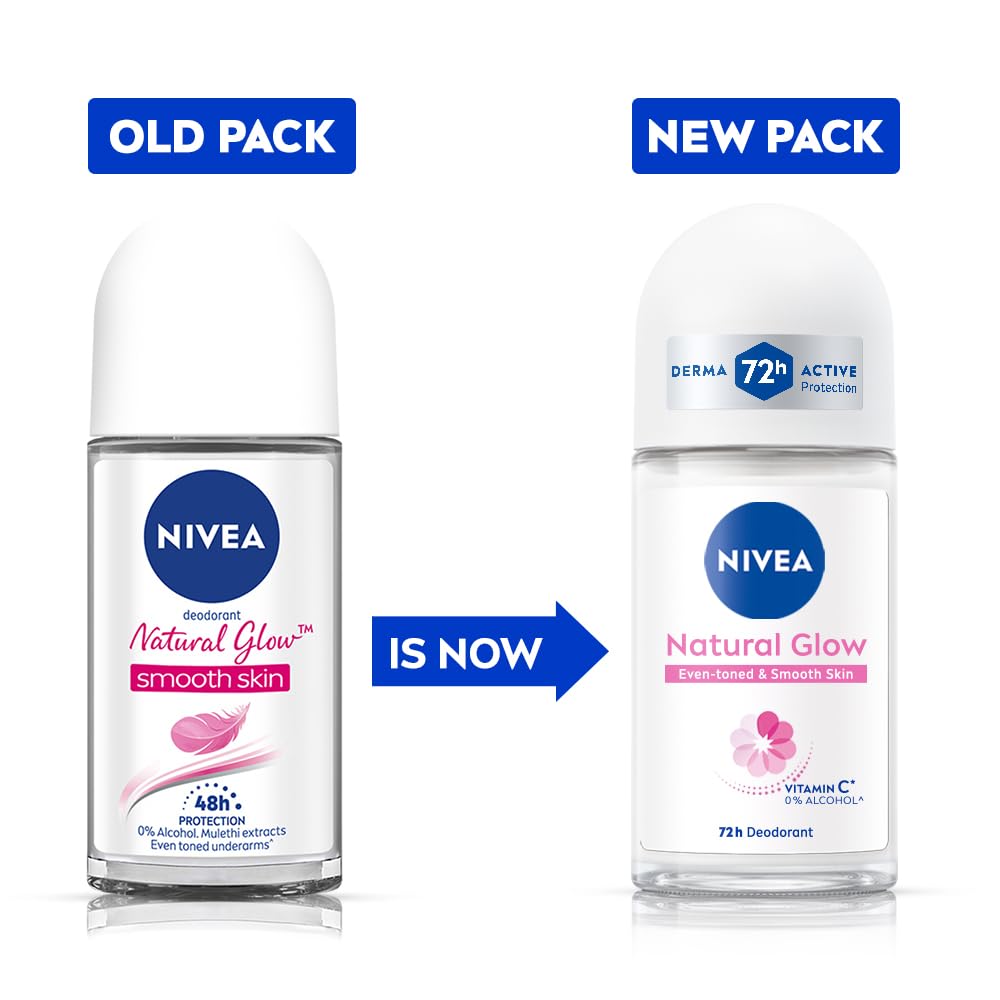 NIVEA Natural Glow Deodorant Roll On for Women, 50ml