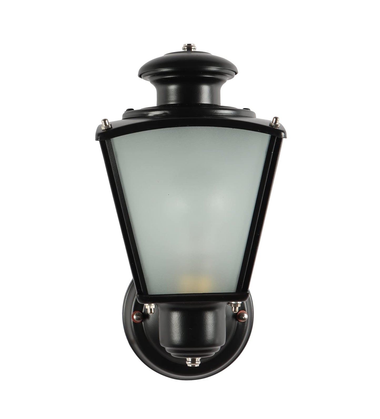 Traditional Outdoor Wall Light - Vertical Design - Metal & Frosted Glass - Black Finish - 14L x 14W x 22.9H CM