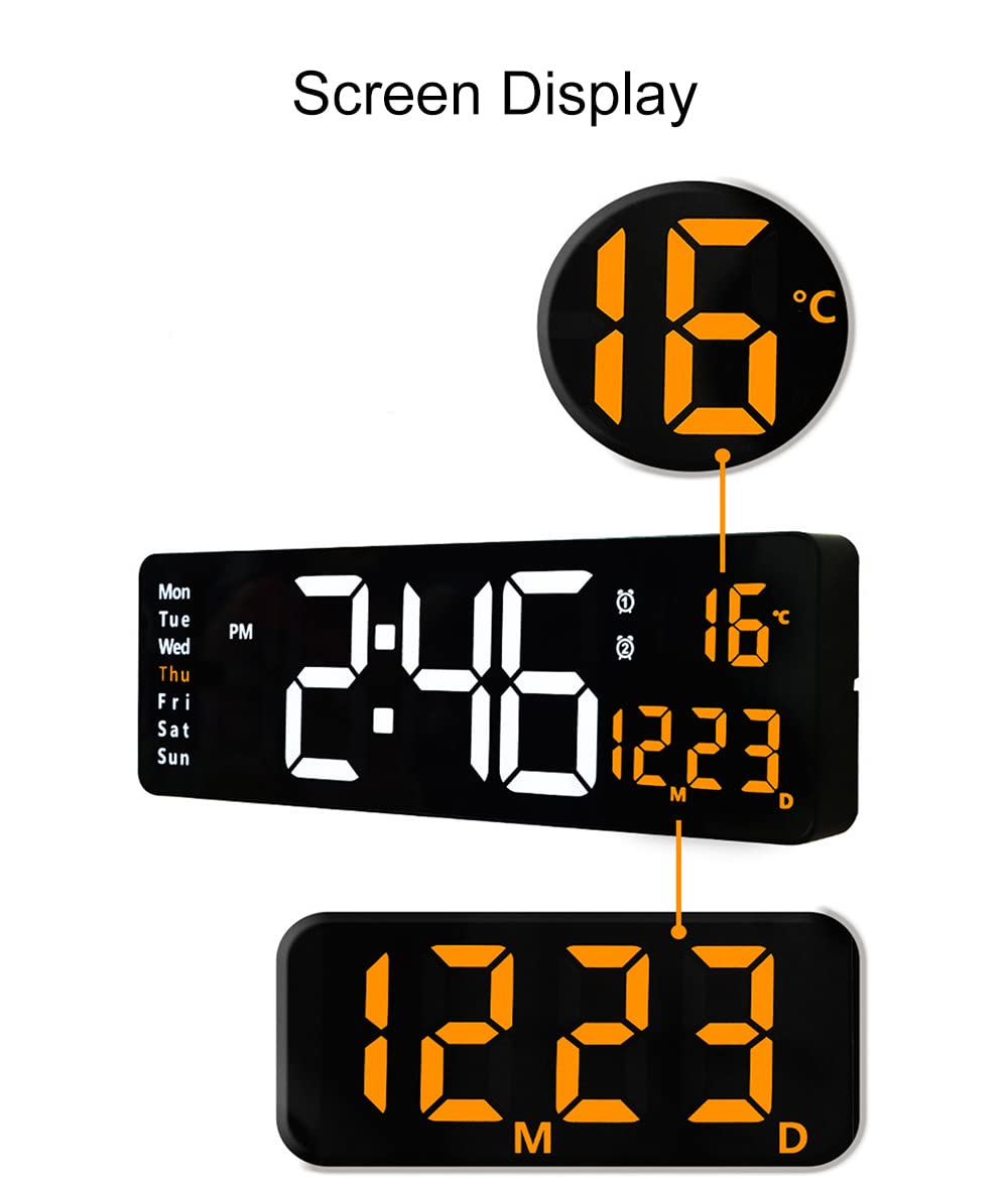 Lancoon 16 Inch Digital Wall Clock with LED Display and Remote Control