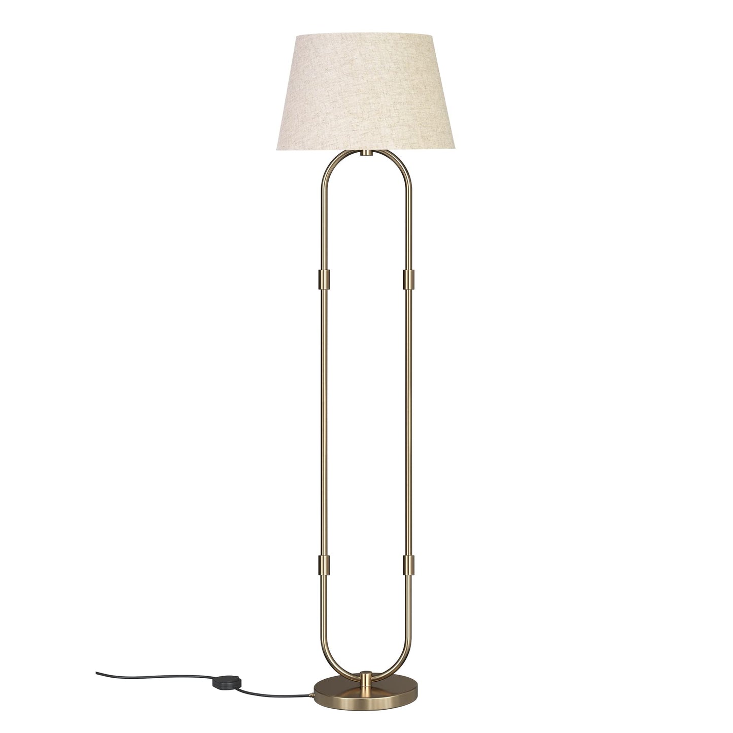 LED Floor Lamp Modern Design Brass Antique Finish 5Ft Height 16 Inches Diameter Off White Lampshade