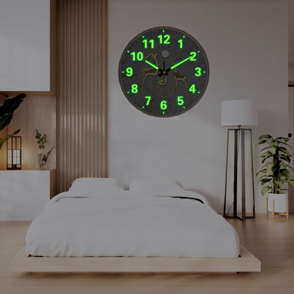 Silent 12-Inch Wall Clock with Glow in the Dark Numbers - Battery Operated, Non-Ticking, Modern Design