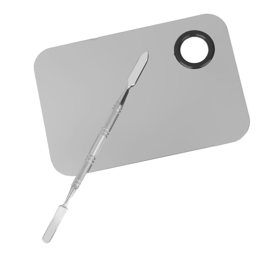 Shiny Makeup Palette with Spatula, 100g, Square Silver