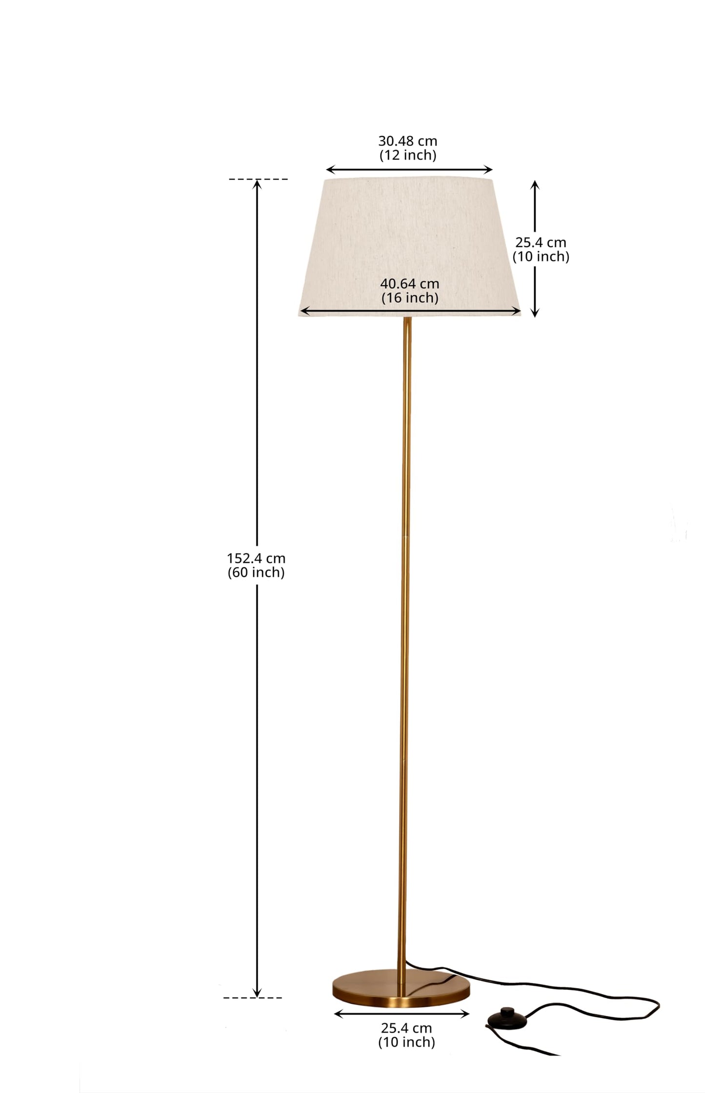 LED Floor Lamp with Antique Brass Finish, 5Ft Height, Off White Lampshade