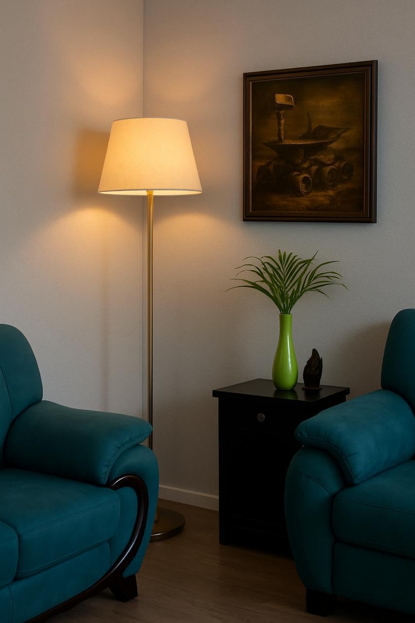 Modern Floor Lamp with Adjustable Height and Gold Finish - 12 Inches Shade, 54 Inch Height