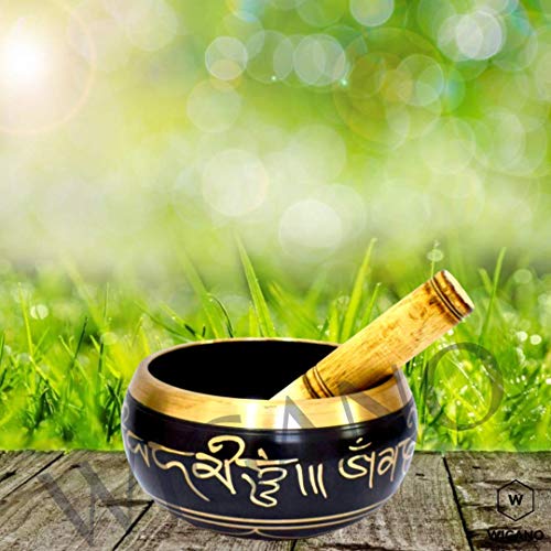 Singing Bowl for Meditation - Black Metal Alloy - 6 inch Diameter - Stress Relief