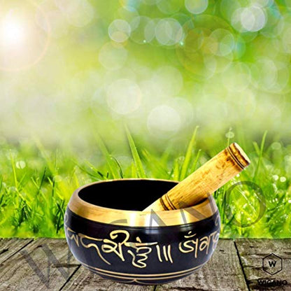 Singing Bowl for Meditation - Black Metal Alloy - 6 inch Diameter - Stress Relief
