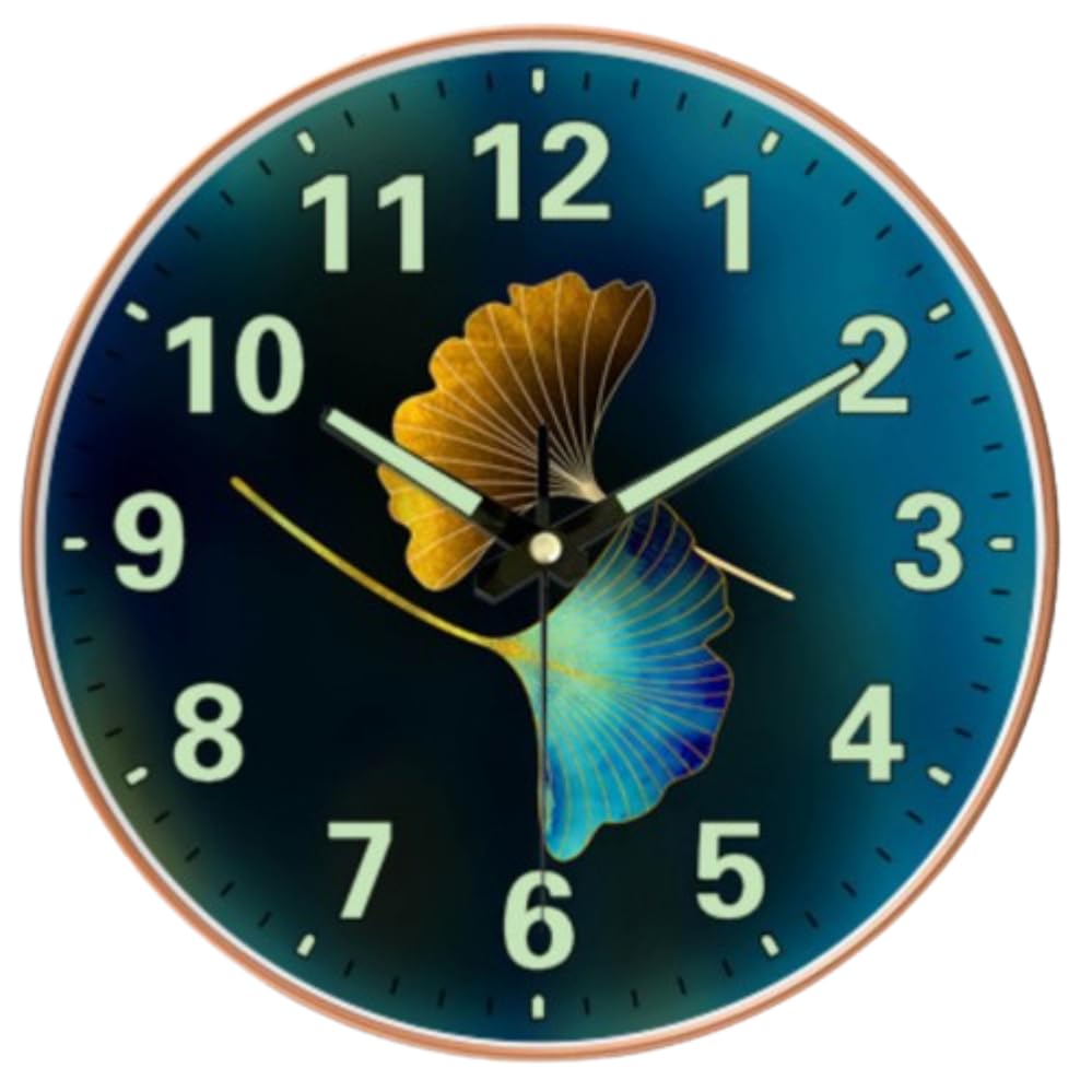 Wall Clock with Glow-in-the-Dark Features, 12-Inch Retro Design, Silent Quartz Movement, Radium Blue Flower