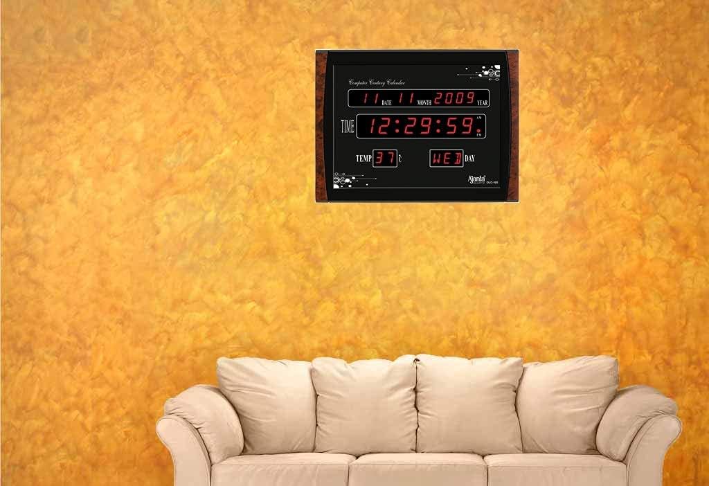 Digital Wall Clock with Red LED Display, 39.6 cm x 29.6 cm, Black Plastic