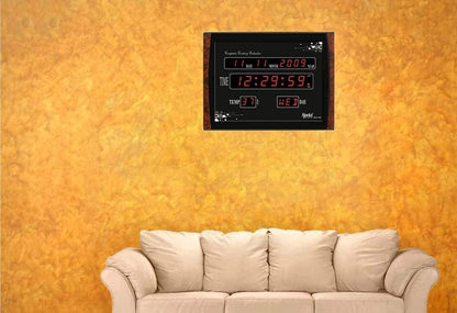 Digital Wall Clock with Red LED Display, 39.6 cm x 29.6 cm, Black Plastic