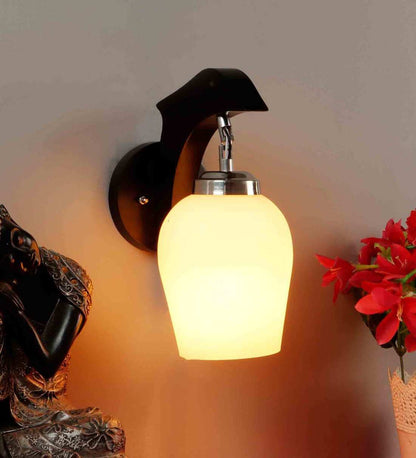 Wall Lamp Modern Design Brown Wooden with Frosted Glass Shade 30cm