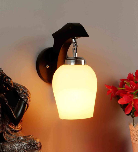 Wall Lamp Modern Design Brown Wooden with Frosted Glass Shade 30cm