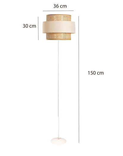 Standing Floor Lamp with Rattan Shade and Bamboo Base - 14" D x 12" - Beige