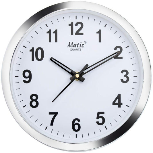 Matiz Round Analog Wall Clock 20 cm Silver Plastic Case White Dial