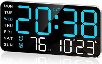 9-Inch LED Digital Wall Clock with Dual Alarms, Voice Control, and Temperature Display