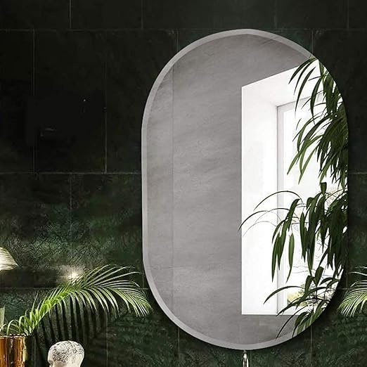 Frameless Oval Wall Mirror with Polished Edge - 14x20 Inch - Modern Design for Bathroom, Bedroom, Living Room